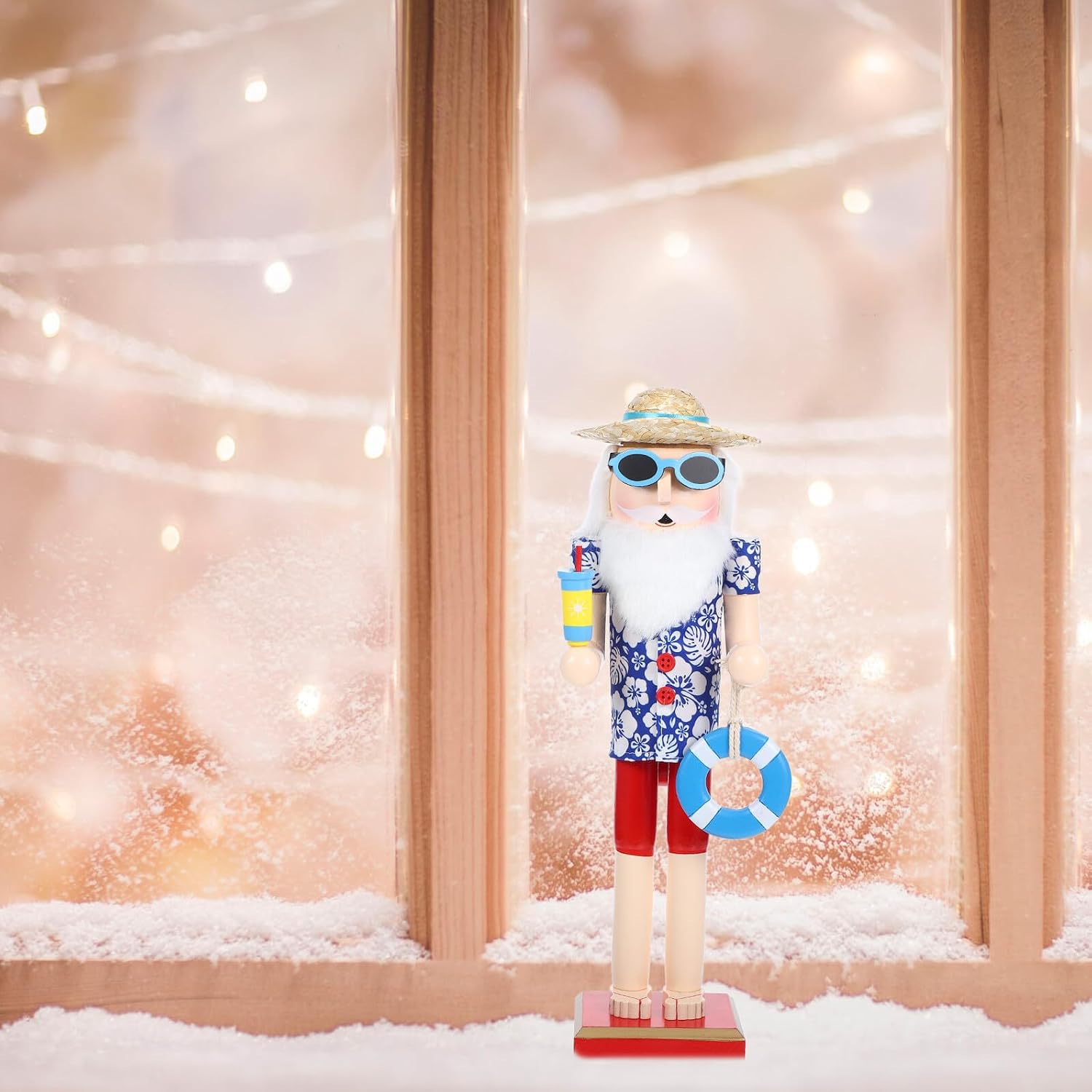 Sewroro Summer Wooden Nutcracker Figurine Coastal Christmas Nutcracker Decor Small for Holiday Shelves and Home Display