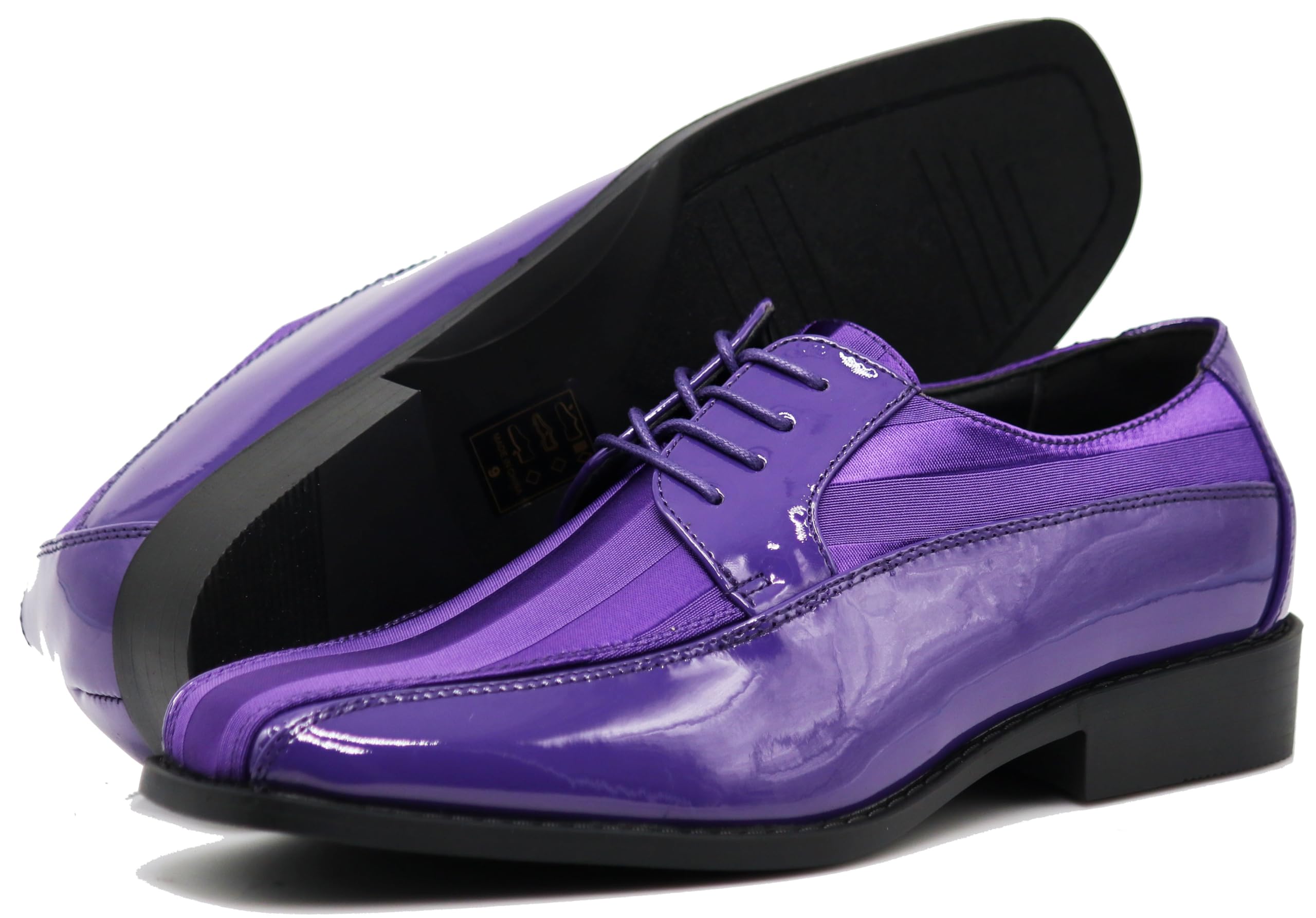 BMY Mens Striped Satin Matching Patent Upper Oxfords Formal Dress Shoes