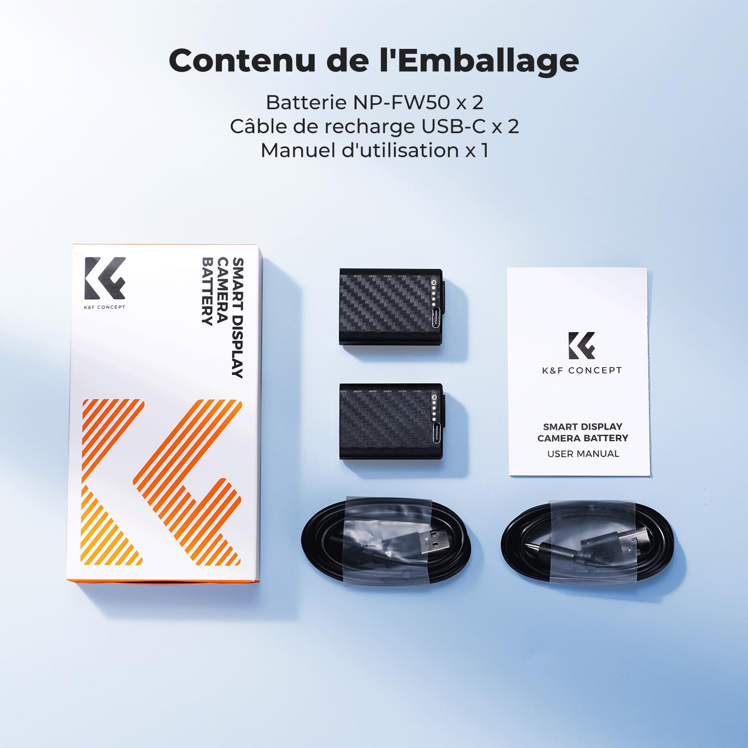 K&F CONCEPT 2 NP-FW50 Batteries à Charge Directe avec Indicateur de Charge