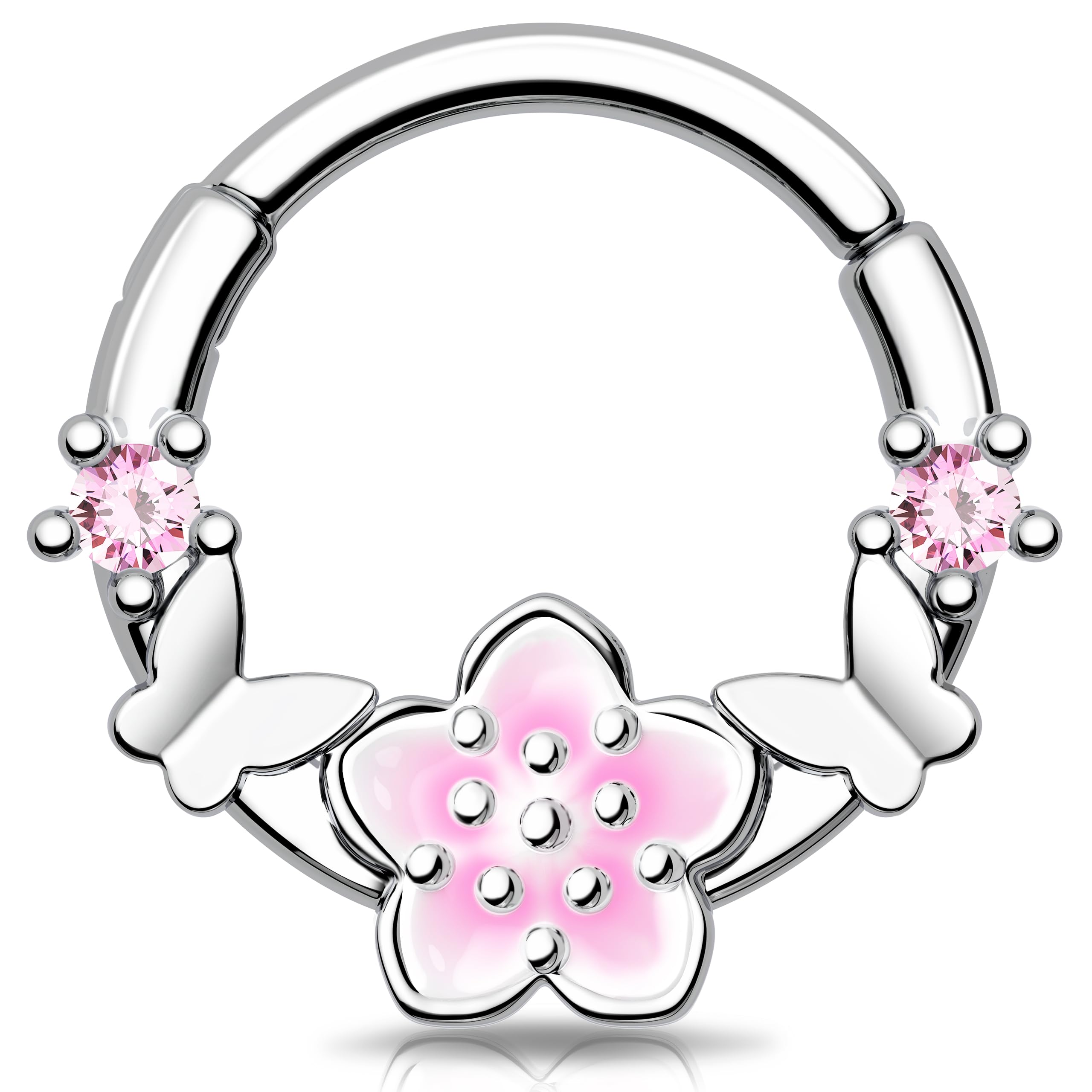 Melighting 16G Flower Septum Ring Butterfly Septum Jewelry Clicker Clear CZ Cartilage Earring Stainless Steel 316L Daith Piercing Jewelry for Women