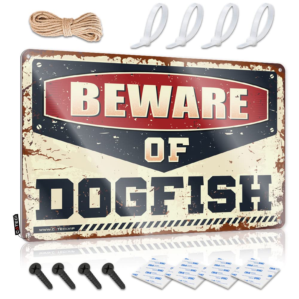 KLIMORA Funny Kitchen Decor Beware Of Dogfish Tin Sign Bar Signs Vintage Funny Signs Billiard(30X40CM)