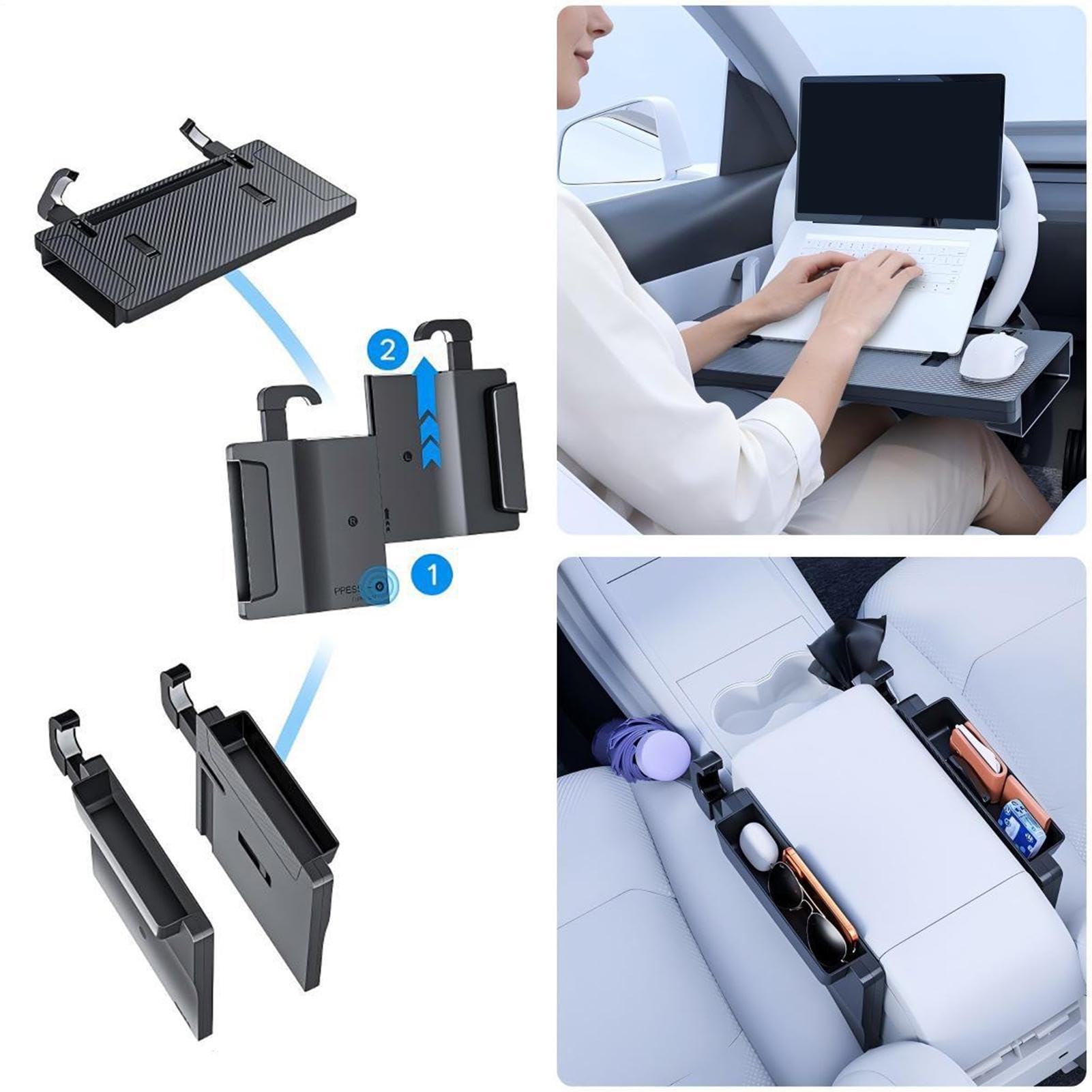 Scrivania da Volante per Computer Portatile Multifunzione a Bloccaggio con | Supporto per Computer da Auto per Snack, Bevande, Tablet, Videoconferenze, Pasti, Lavoro, Scrittura