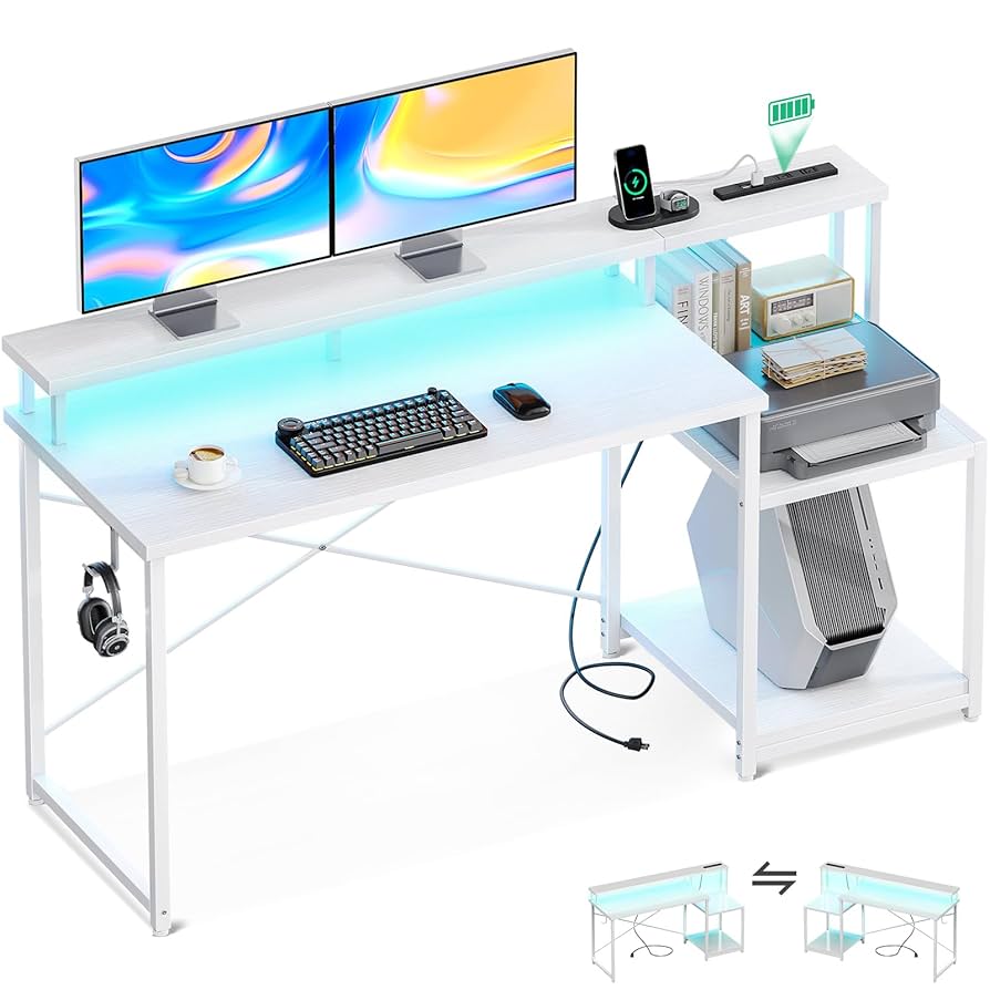 AODK ゲーミングデスク パソコンデスク ラック&コンセント付き 幅100cm 71YBwlL8EDL._AC_UL495_SR435,