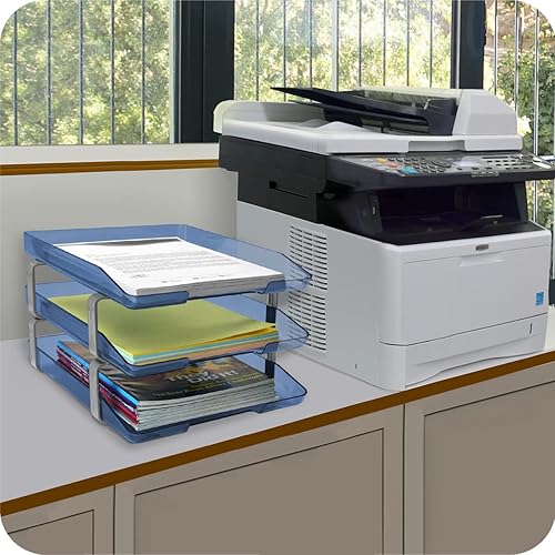 Miniatura 5 de Acrimet Bandeja tradicional de 3 niveles, diseño de carga frontal, tamaño de letra A4, organizador de escritorio (plástico) (color azul transparente)