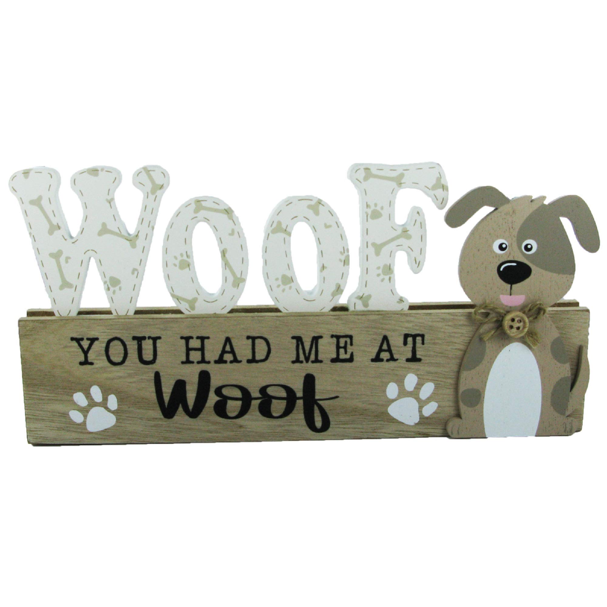 Global Designs Beige Woof Plaque Wooof You Had Me At Woof Sign Free Standing Block Dog Lover Gift New