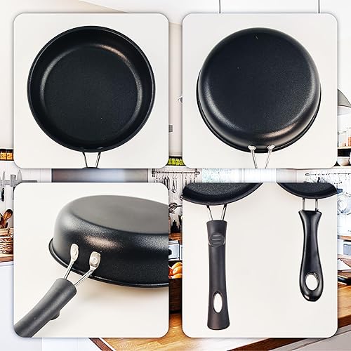 Miniatura 4 de Juego de 2 sartén, mini sartén portátil con revestimiento de mármol antiadherente y mango resistente al calor, sartén más profunda para el hogar,