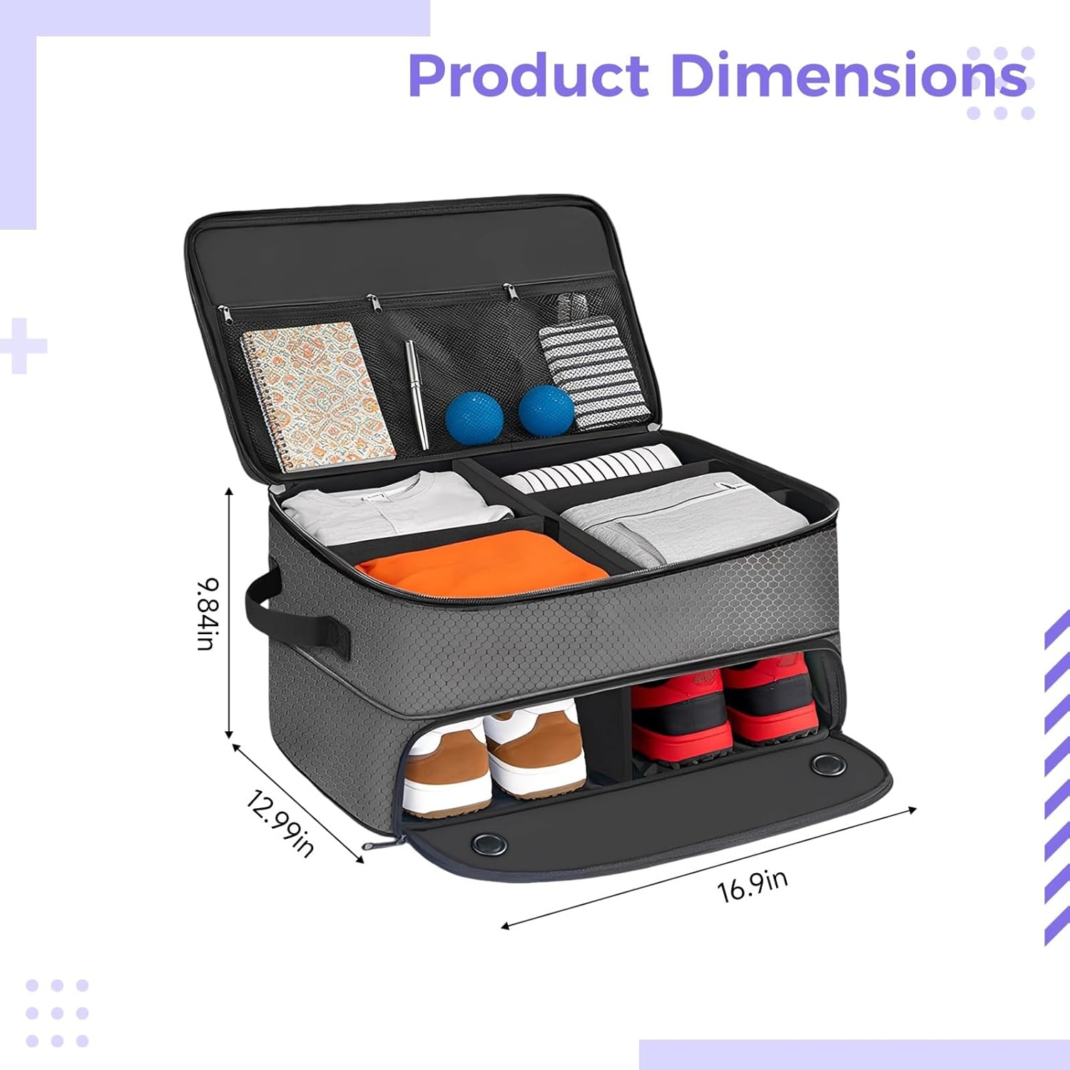 Golf Trunk Organizer, Multi-Grid Partition, Double-Layer Design, Oxford Fabric Car Storage Suitcase for Golf Gear, Large Capacity Accessories Storage with Shoe Compartment