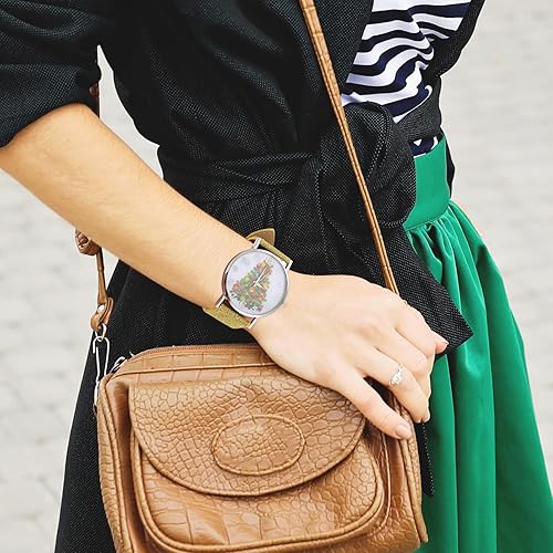 Vista 5 de ULTECHNOVO Reloj de Navidad para mujer, con estilo, reloj de cuero para mujer, diseño de árbol de Navidad, correa de cuero clásica, relojes