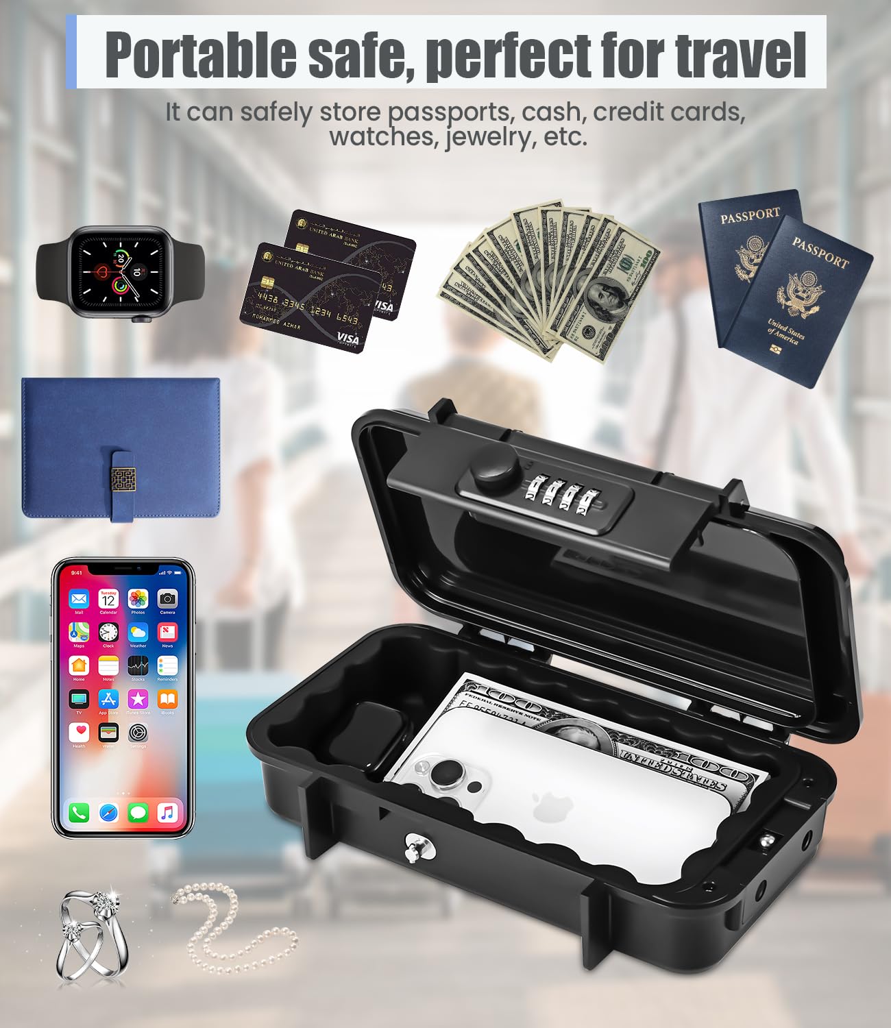 Coffre fort portable multi fonctionnel ABS avec code de sécurité grande capacité résistant aux chocs et aux chutes idéal pour la maison mini boîte à sécurité discrète boîte à code pratique et sans clé