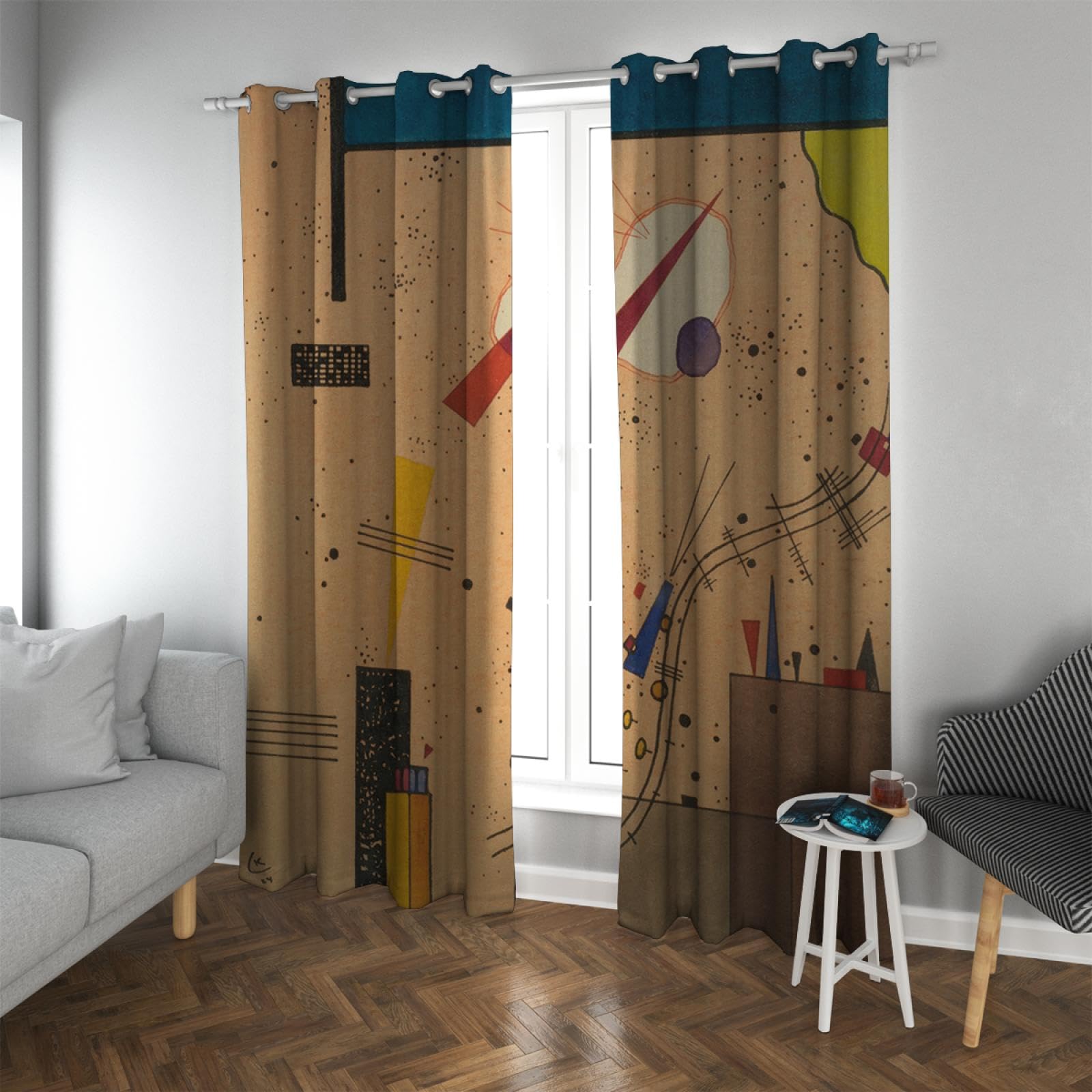 Braune Kinder-Verdunkelungsvorhänge Tüllenoberteil Wassily Kandinsky-Stil Cartoon-Vorhänge Raumverdunkelung für Wohnzimmerfenster 2 Paneele 140x160cm