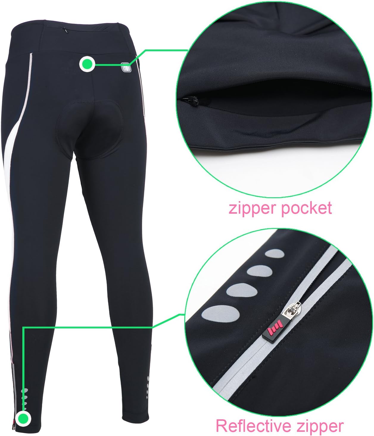 Women's Cycling Pants 3D Padded Compression Tight, Long Bike Bicycle Pants with Wide Waistband - Image 6