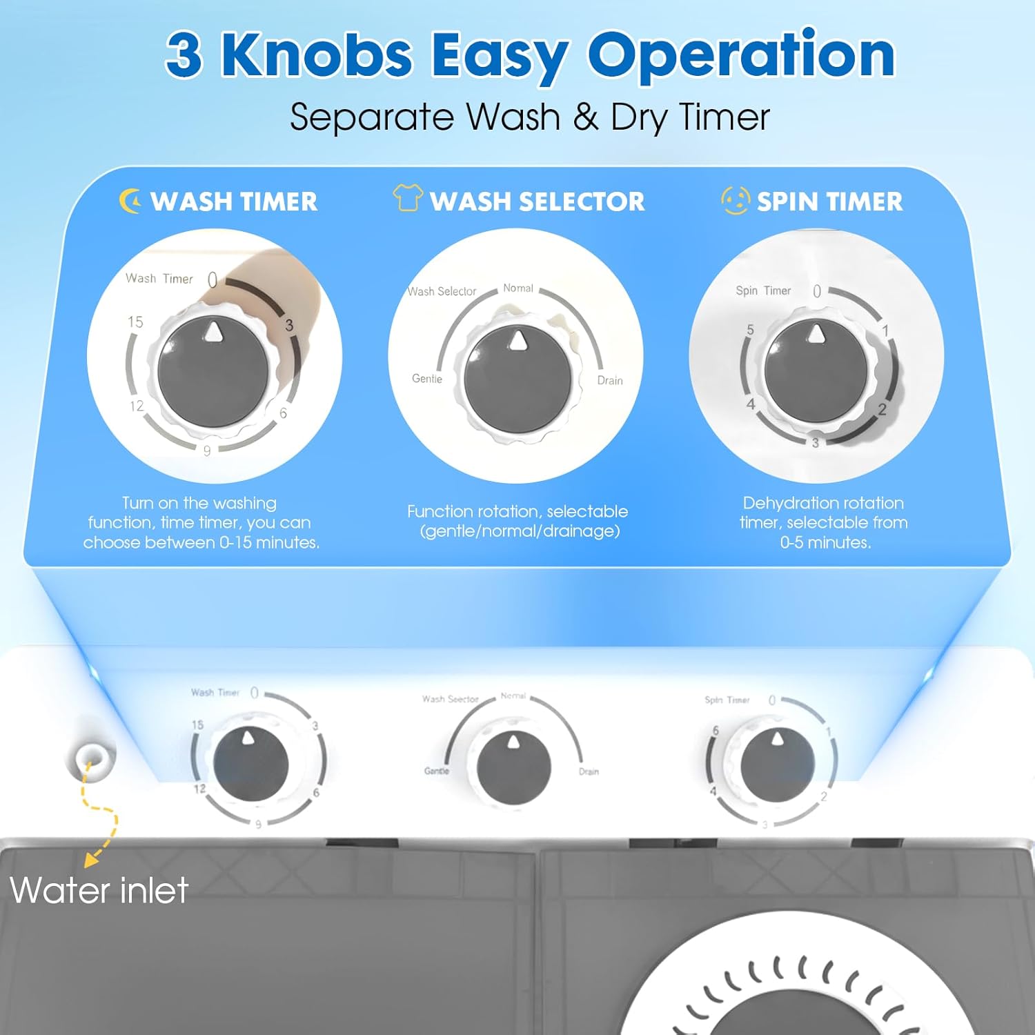 14 lbs Portable Dual Tub Washing Machine with 9.5 lbs Wash Capacity and 4.5 lbs Spin Capacity, Perfect for Small Spaces & Dorms, Grey