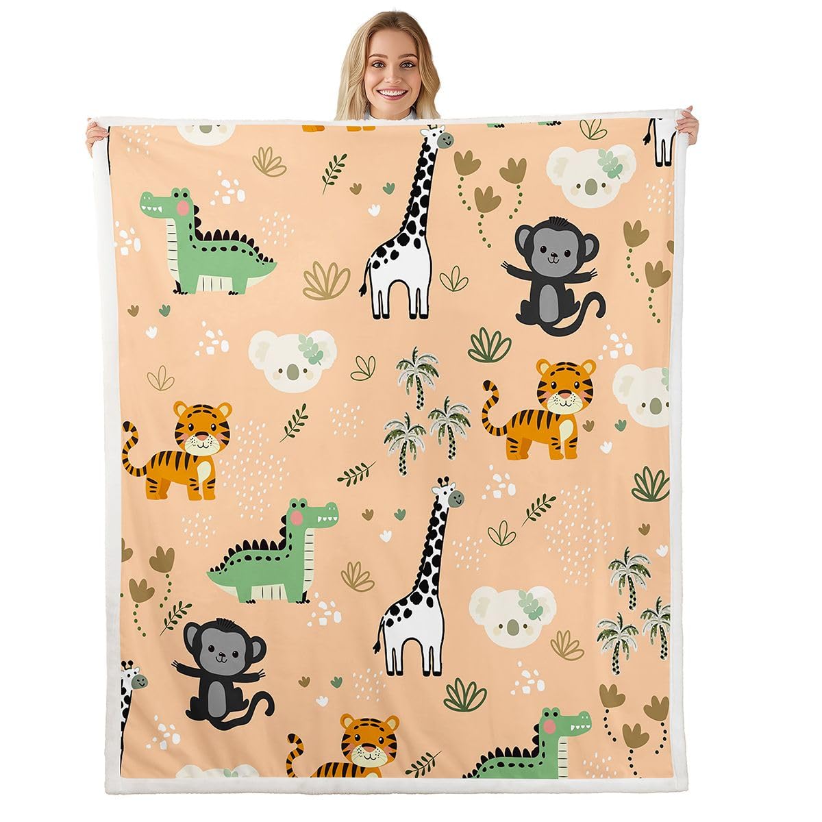 Couverture polaire animaux de la jungle Homewish 150x200cm pour lit et canapé