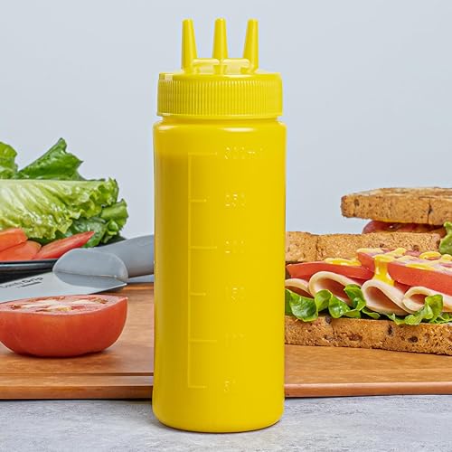Miniatura 6 de Botellas exprimibles de condimentos de 24 onzas, 6 botellas con triple punta de dispersión  Botellas grandes y flexibles de plástico amarillo