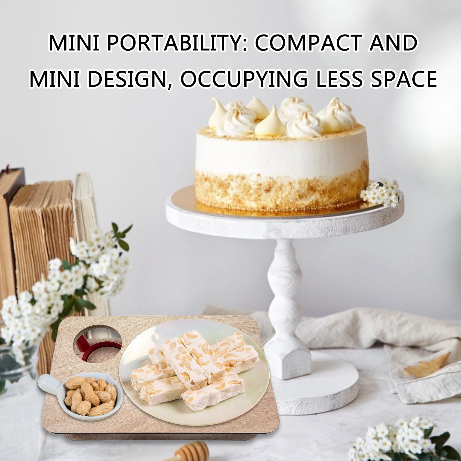 Mesa de aperitivos portátil con bandeja resistente, plato y soporte para postres, accesorio para el hogar para relajación y comodidad en la sala de estar, ideal para aperitivos y bebidas