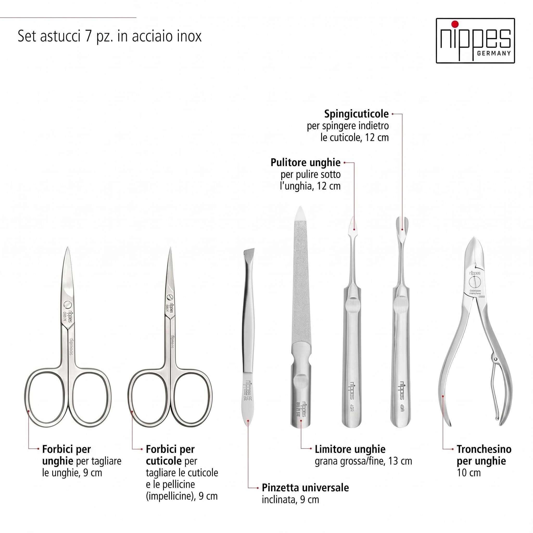 nippes Solingen Set manicure Verde, 7 pezzi, astuccio per unghie in pelle di eucalipto vegana, strumenti in acciaio inox, senza nichel e antiruggine, set per la cura delle unghie, prodotto in Solingen