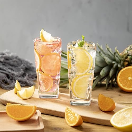 Miniatura 4 de Juego de 4 vasos de cocina Collins para cóctel, café helado, cerveza, té helado, vino, whisky, agua, 4 vasos altos de vidrio, juegos de cristalería