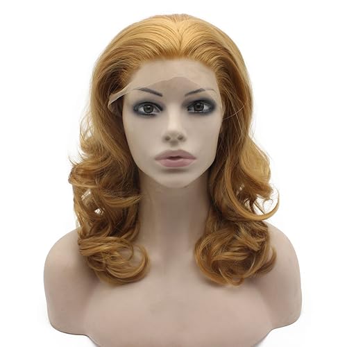 mxangel Rubio Medio Largo Ondulado sintética Lace Front Rubio Peluca natural