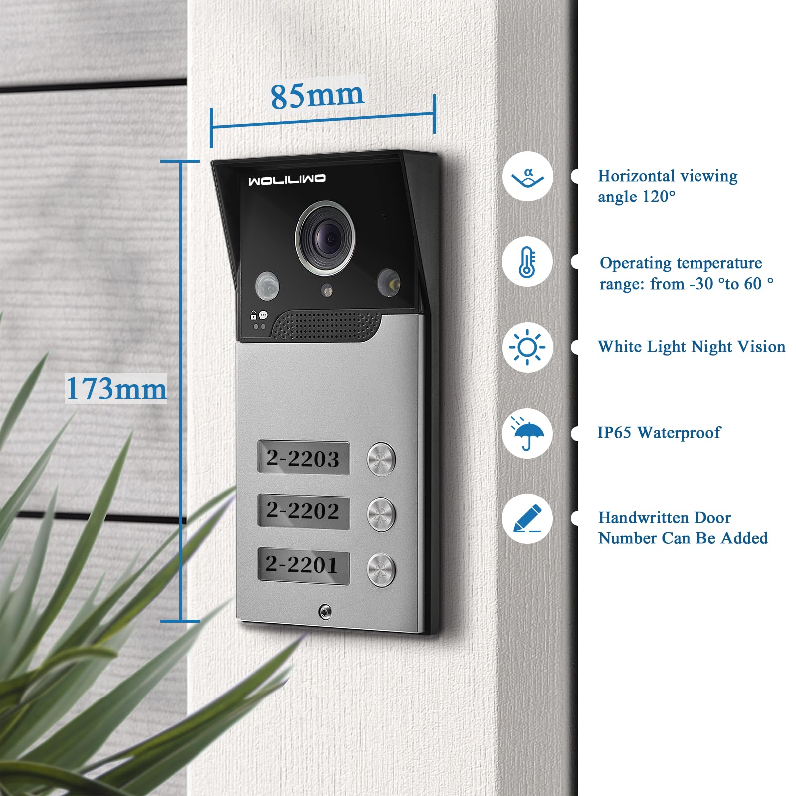 Video Türklingel mit Kamera,3-familienhaus Video Doorbell Intercom with 7-Inch Monitor,Sprechanlage mit türöffner,4 Wires,Night Vision, IR Sensor, 52 Ringtones