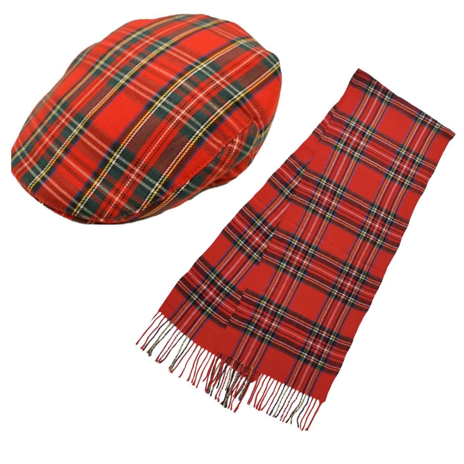 FIDRA Scottish Red Tartan Flat Cap and Red Tartan Scarf, Fast UK Post 48 Hour delivery. (UK, Numeric, 7, 7 1/8)
