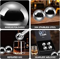 Vista 2 de Juego de 4 esferas de hielo de acero inoxidable reutilizables, esferas de cubitos de hielo para bebidas, piedras de whisky, regalos para hombres
