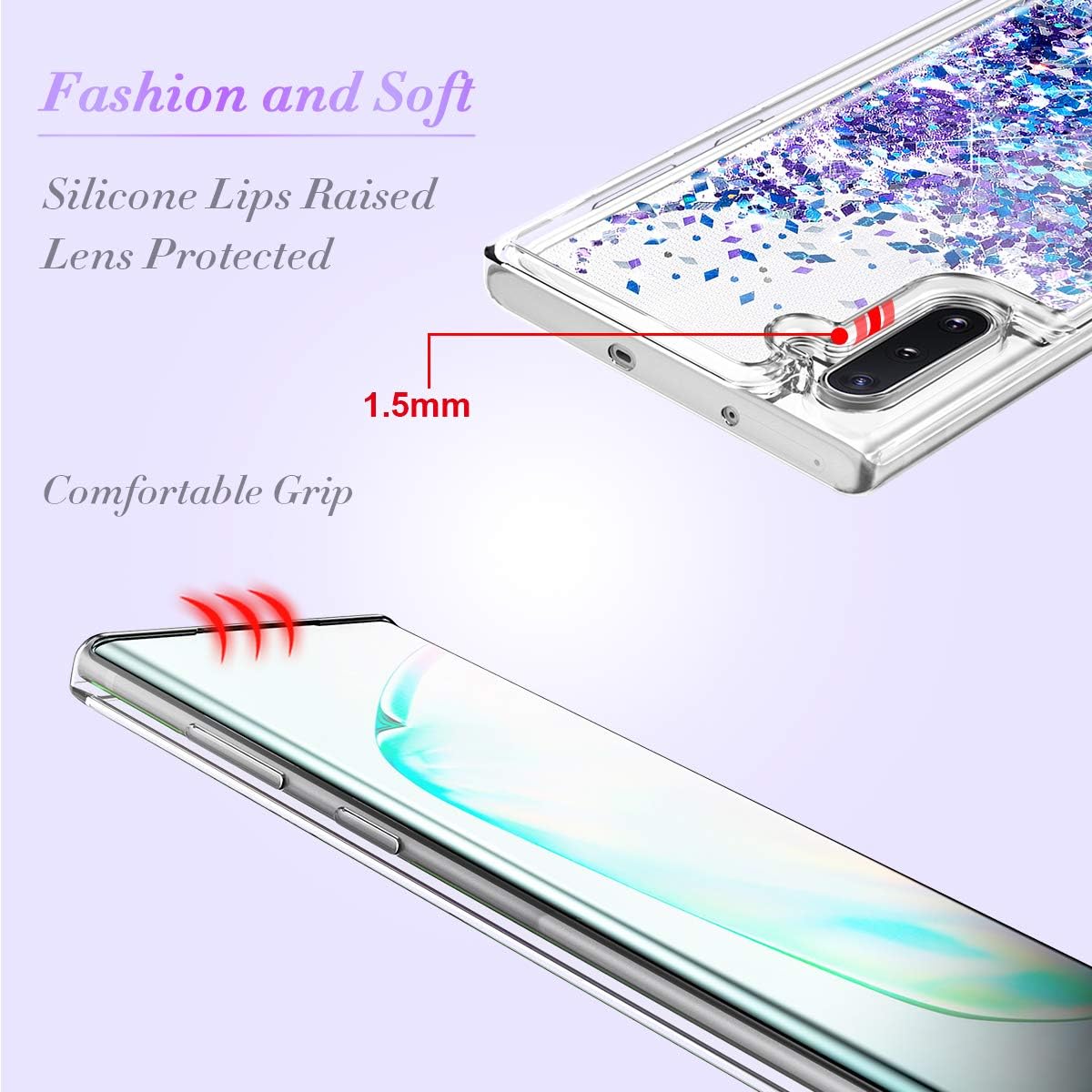 Caka Glitter Case for Galaxy Note 10 Glitter Case Liquid Bling Sparkle Luxury Fashion Flowing Floating Shining Soft TPU Clear Cute Women Girls Phone Case for Samsung Galaxy Note 10 (Blue Purple)