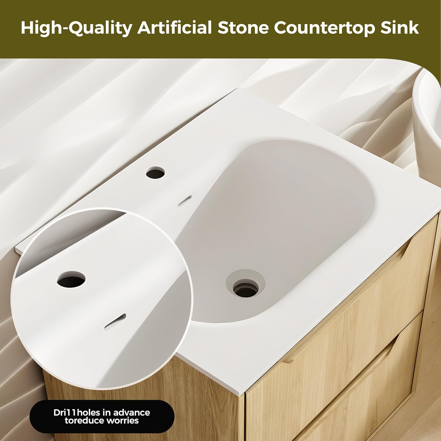 23" Bathroom Vanity with Sink, Wall Mounted Floating Cabinet for Bathroom, 2 Large Storage Drawers, Soft-Close System, No Assembly (Wood Walnut -2)