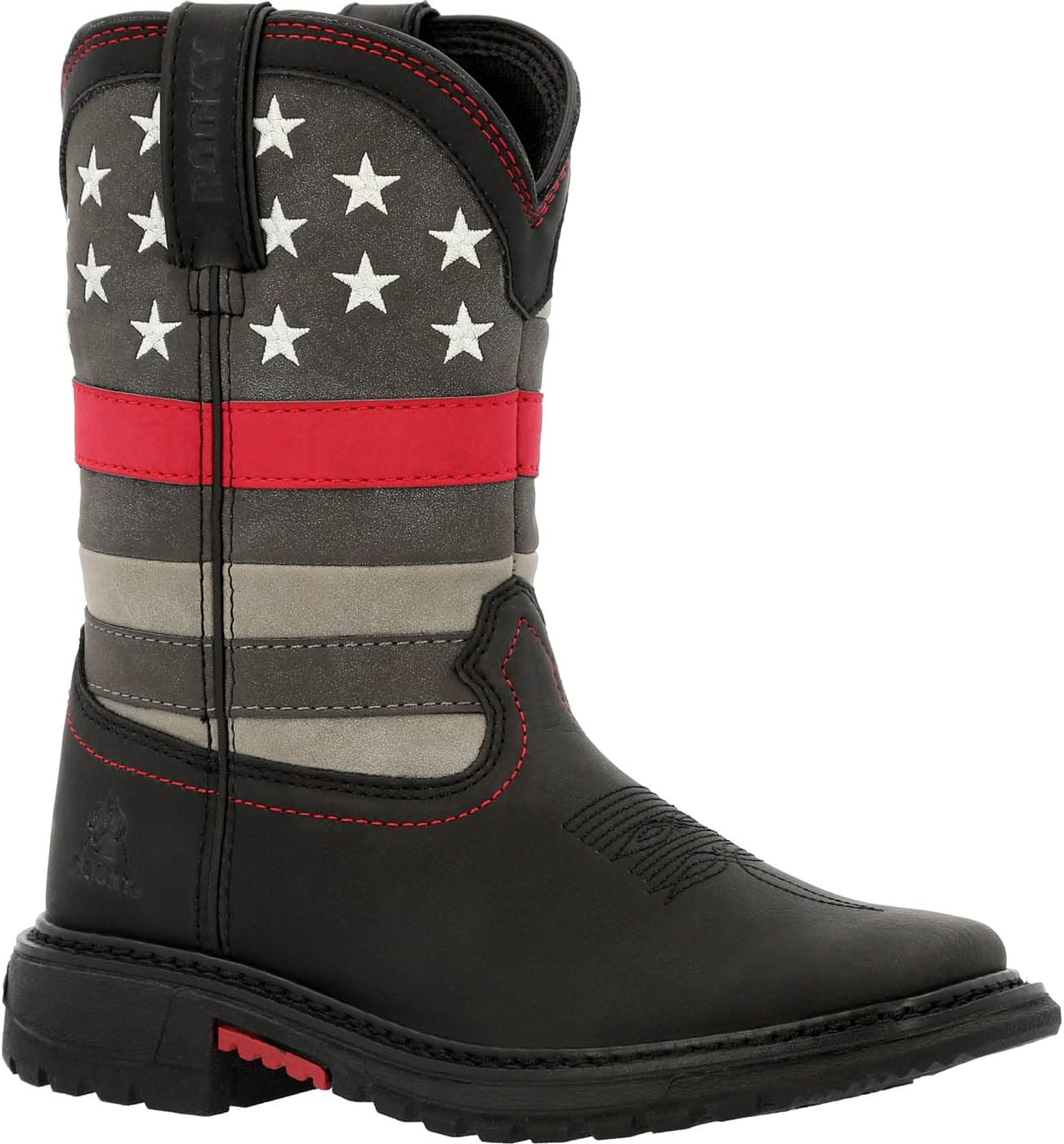 Rocky RED LINE Western Boot, Black, 5 US Unisex Big Kid
