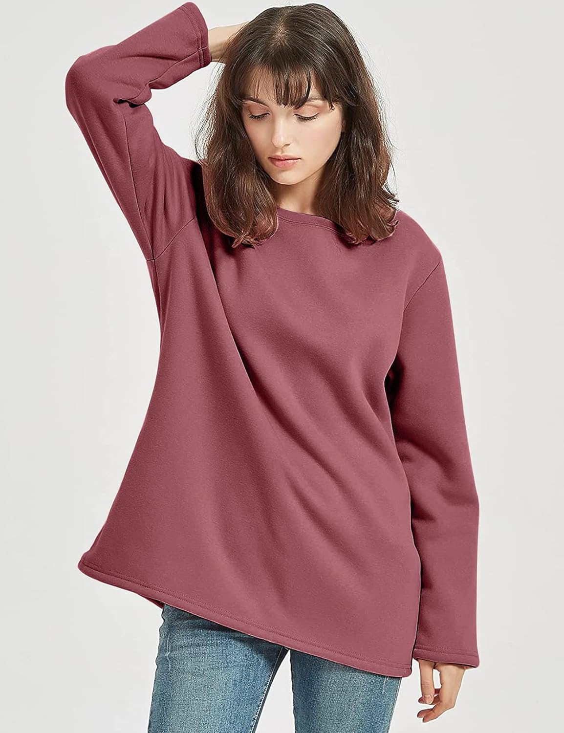 Flygo Women's Winter Warm Sherpa Lined Fleece Crewneck Sweatshirt Pullover Loungewear Tunic Tops - Image 5