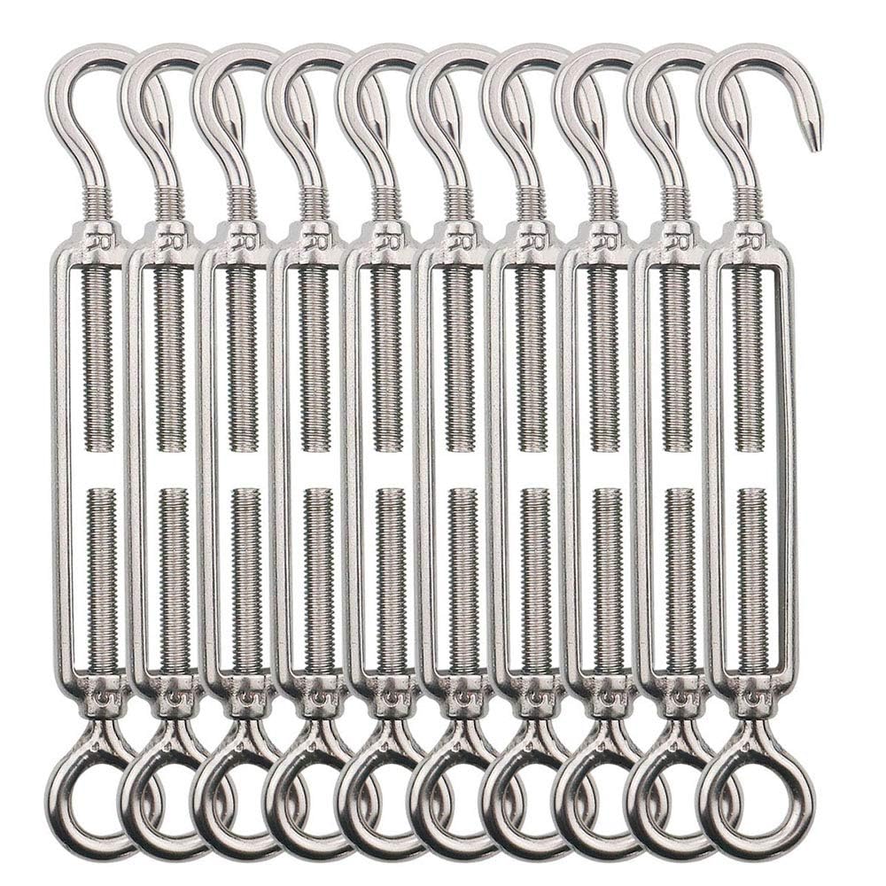 TooTaci M5 Turnbuckle Hook and Eye, 10pcs 304 Stainless Steel Turnbuckles for Cables Wire, Turn buckle Tension Cable Tightener, Turnbuckle Wire Tensioner Kit for Sun Shade, Light Hanging, Deck Railing