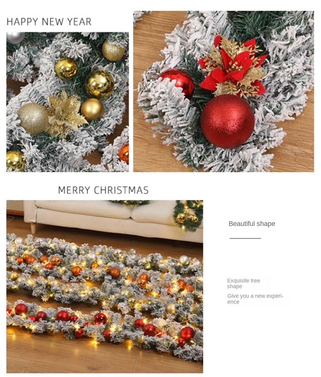 Weihnachts Lametta 8,85 Fuß Lange Weihnachtsgirlande Mit Ornamenten for Das Treppengeländer Im Eingangsbereich Girlande(Silver)