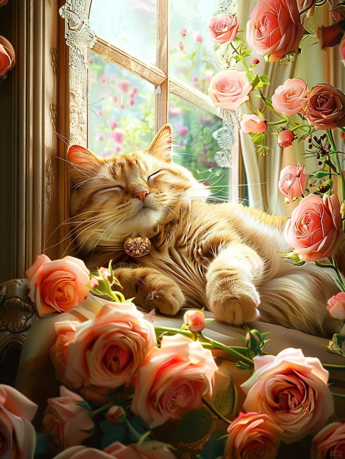 AxiangziK DIY Stamped Cross Stitch Kits cat and Roses 11CT 40x50cm