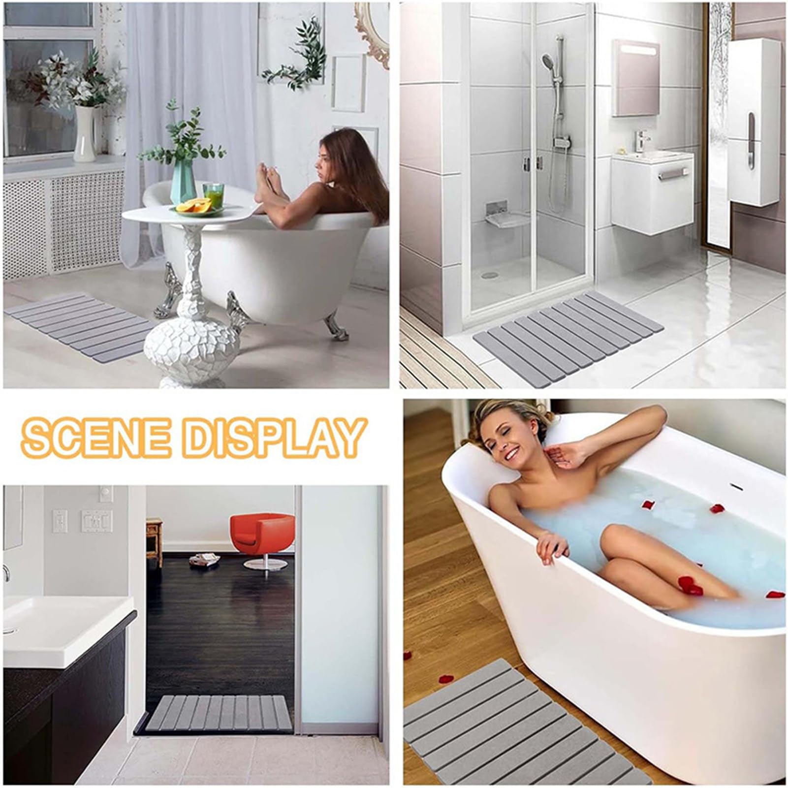 Tapis de Bain en Pierre - Tapis de de Terre de diatomée à | séchage rapide avec boue de diatomées | Tapis antidérapant pour le sol de la douche, tapis pliable à séchage rapide