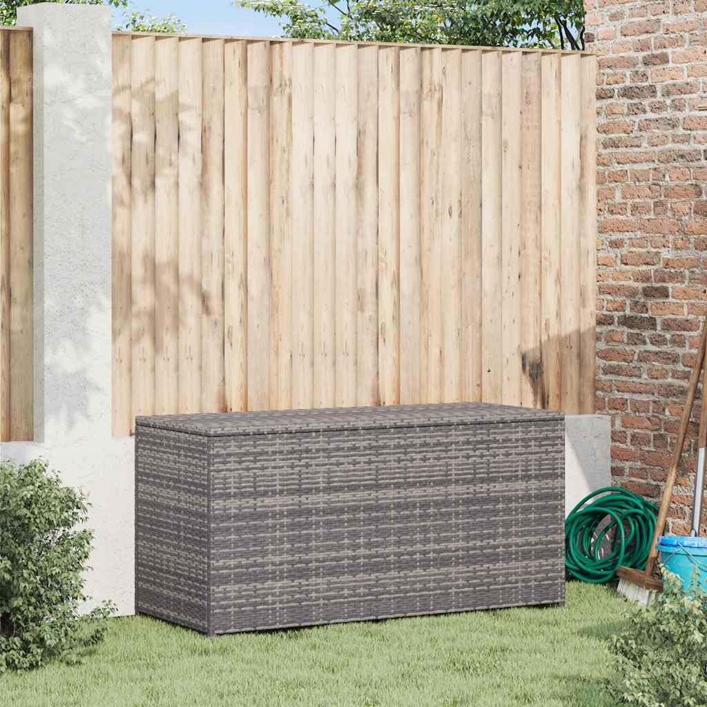 Caja para cojines de jardín gris 120 x 50 x 60 cm, de polirratán con bolsillo interior para cojines, cojines, mantas, cojines de asiento, juguetes y libros, resistente a la intemperie,