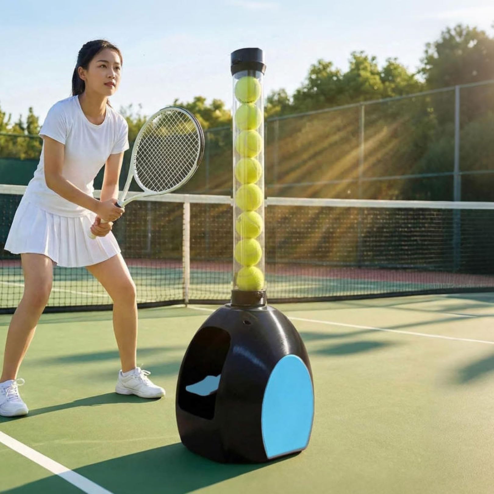 Elektrische tragbare Tennisballmaschine mit Fernbedienung, hält 18 Bälle, Typ-C-Aufladung, faltbares Design für Übung und Training