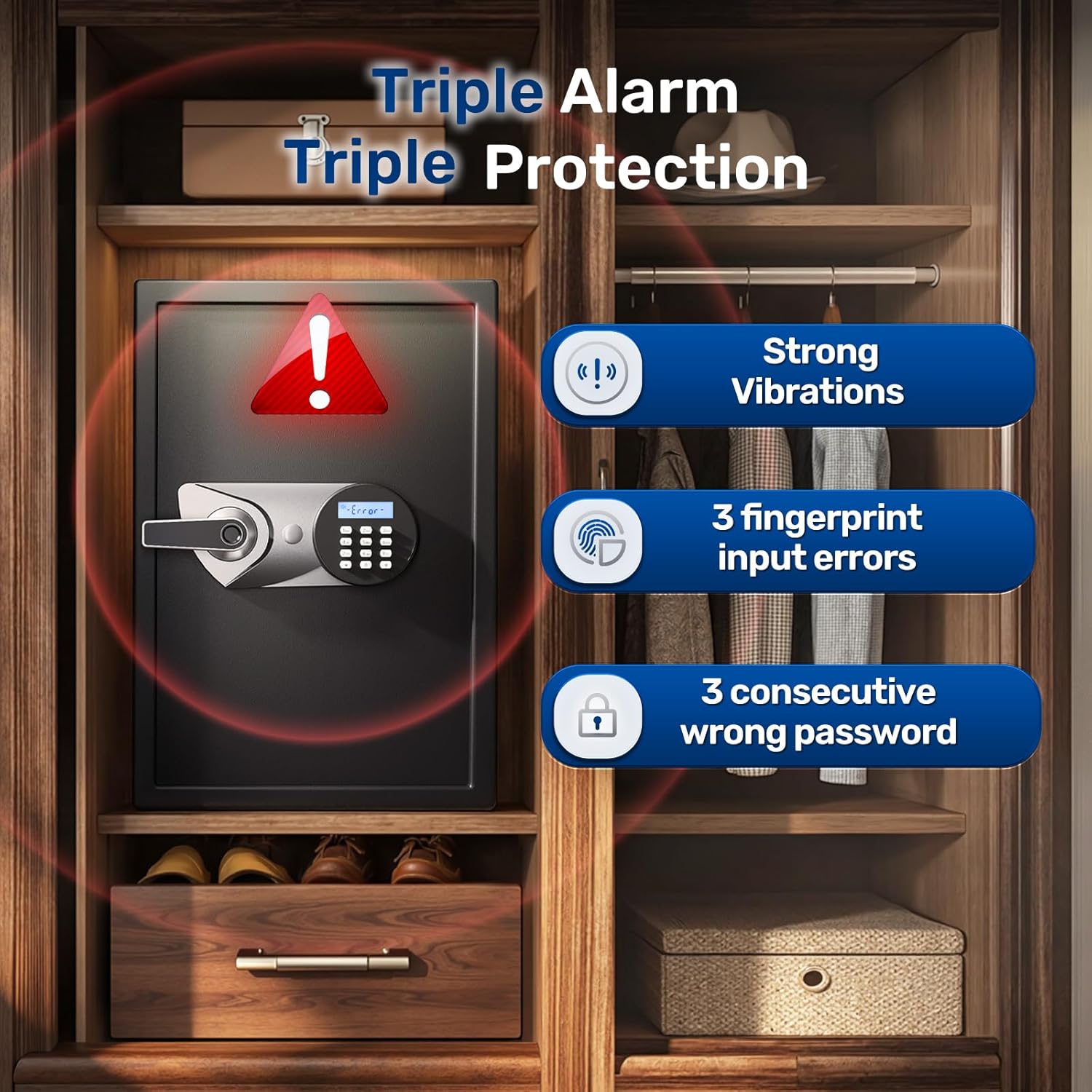 BlackSmith 2.5 Cubic Feet Biometric Gun Safe 0.1s Quick Access Personal Document Lock Box Wall Mount Cabinet Safe with Dual Alarm System Mute Function Fireproof Bag for Office Home