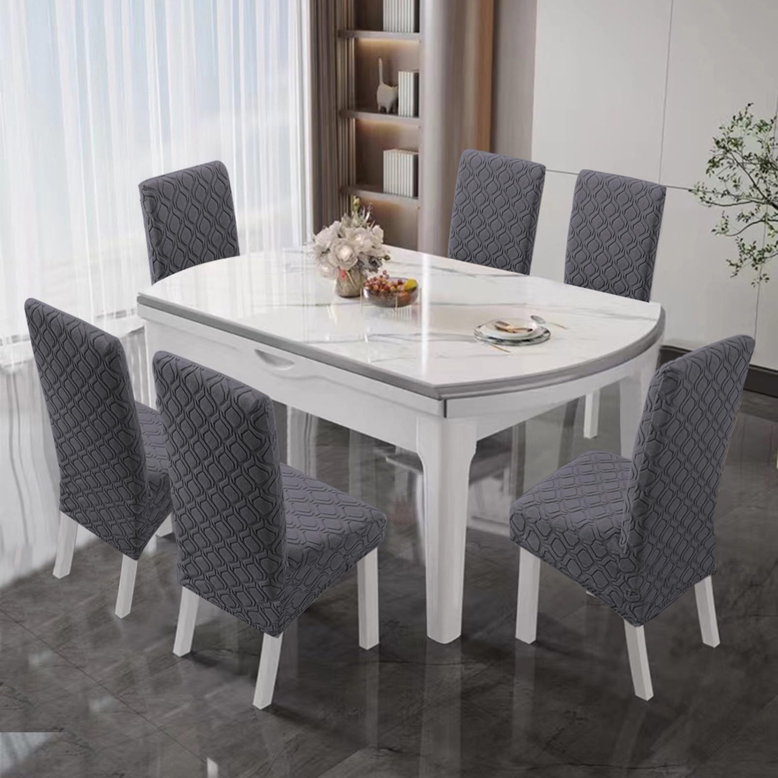 Stuhlhussen für Esszimmerstühle 2/4/6er-Set,Dehnbar Abnehmbarer und Waschbarer Esszimmer Stuhlhussen mit Hoher Rückenlehne,für Küche und Wohnzimmer(Beige Yellow,4Pcs)