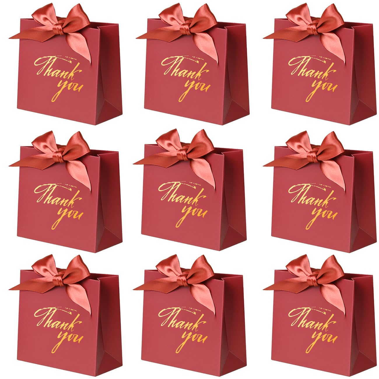 DECHISY 24Pack Thank You Gift Bags, Favor Small Treat Boxes with Bow Ribbon, Paper Bags Bulk for Wedding Baby Shower Business Party Supplies (Red)