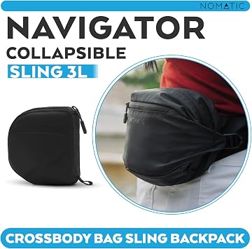 NOMATIC Navigator Collapsible Sling 3L - Crossbody Bag Sling Backpack - Light Collapsible Hiking Daypack Sling for Travel