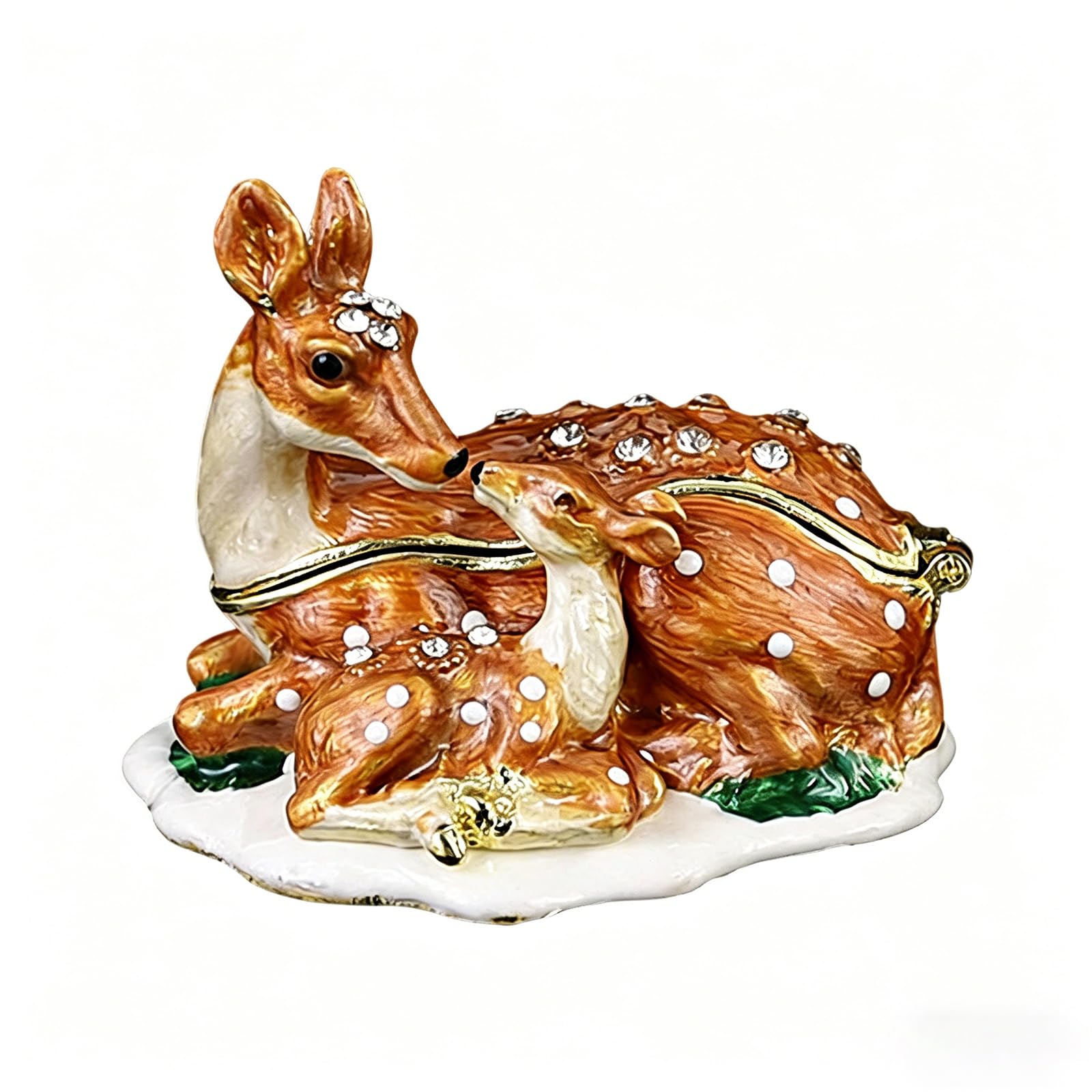 Geavonyg And Baby Deer Enameled Jewelry Box Storage Container for Rings Earring Necklace Accessories Mother Daughter Artifact Holder