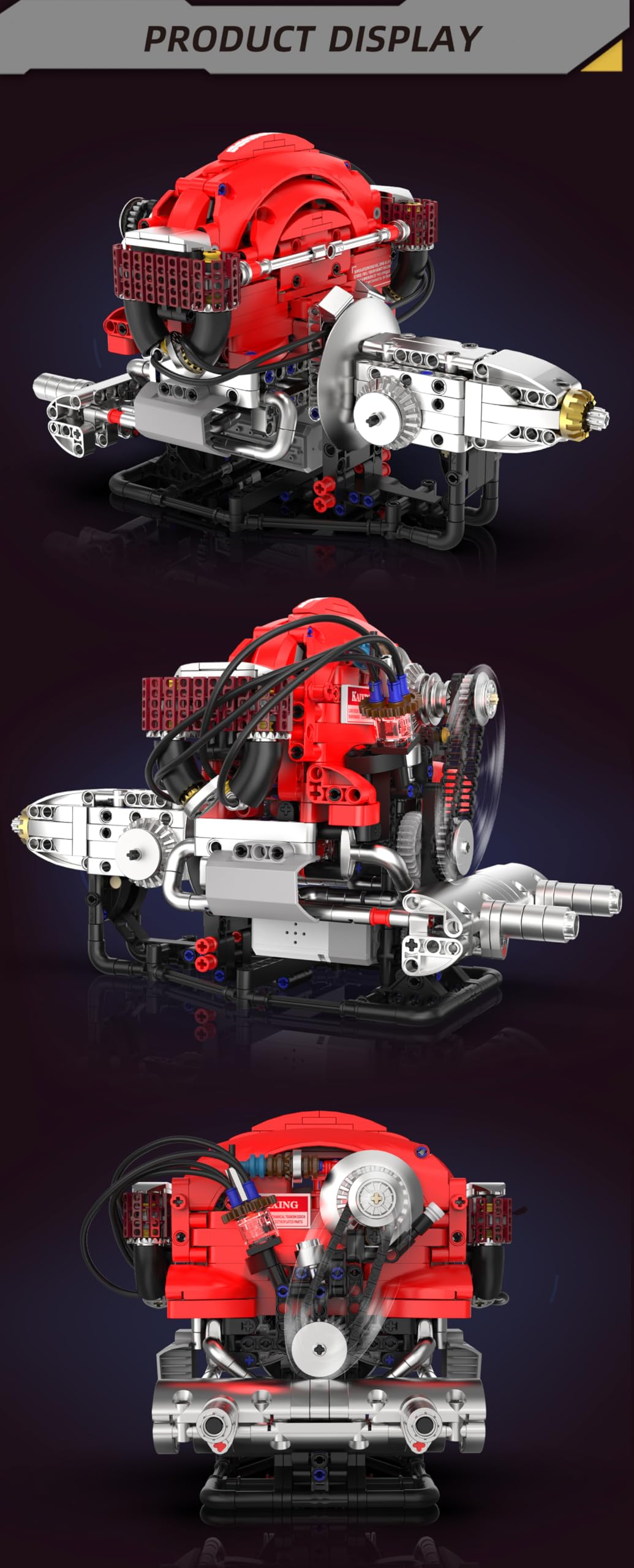 Zestaw konstrukcyjny z silnikiem V8, model techniczny z klockami do montażu i silnikiem V8 sterowanym przez aplikację, zawiera ośmiocylindrowy silnik i skrzynkę akumulatorową