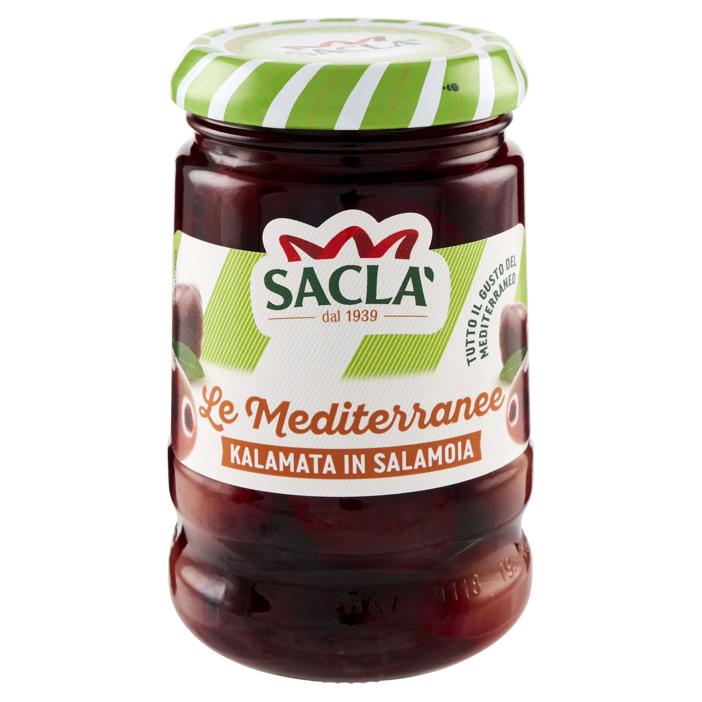 Saclà, Olive Kalamata in Salamoia, Ideali per Aperitivo, Insalate e per Arricchire i Tuoi Piatti, Vaso Vetro, 200g (110g sgocciolato), Confezione da 12 Pezzi