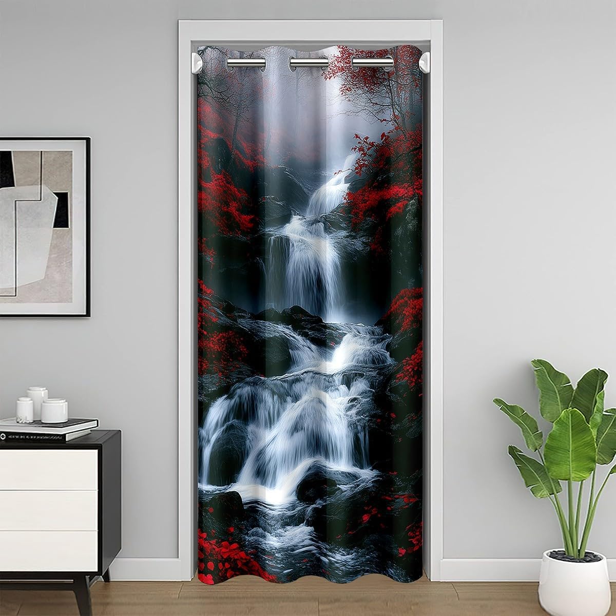 jejeloiu Waterfall Door Curtain for Doorway Privacy 42x80 Inch 1 Panel Kids Chinese Style Zen Closet Cover Teens Nature Scenery Room Divider Curtain Breathable Soft Golden Yellow Room Decor
