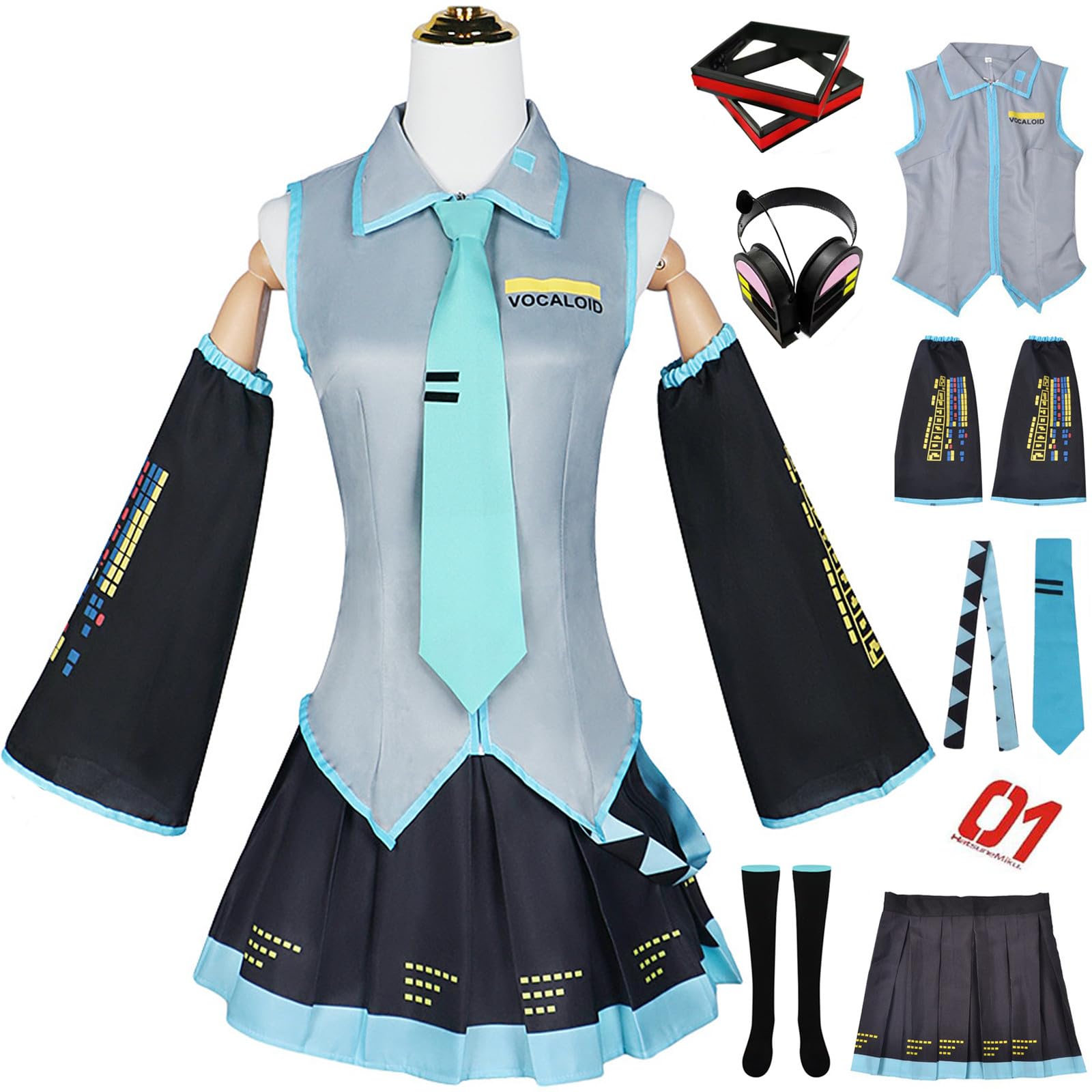 YOGLY ‌Miku Costume Women Cosplay Virtual Idol H'atsune M'iku JK Uniform Set and Accessories for Carnival Halloween Party Birthday Masquerade Anime Show Costume