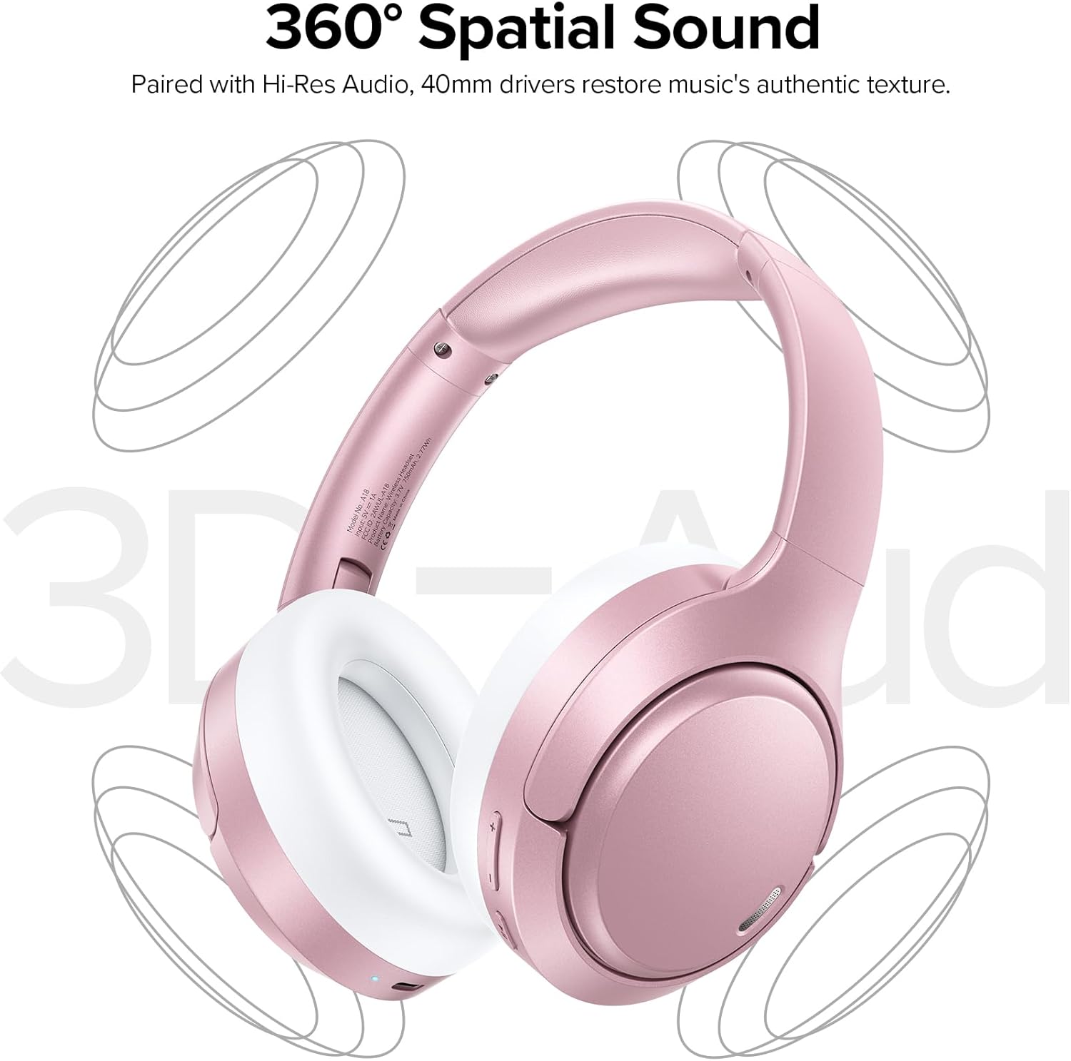 Hybrid Active Noise Cancelling Bluetooth 6.0 Headphones 120H Playtime 6 ENC Clear Call Mic, Over Ear Headphones Wireless with Hi-Res Audio Comfort Earcup Low Latency ANC Headphone for Travel Workout - Image 5