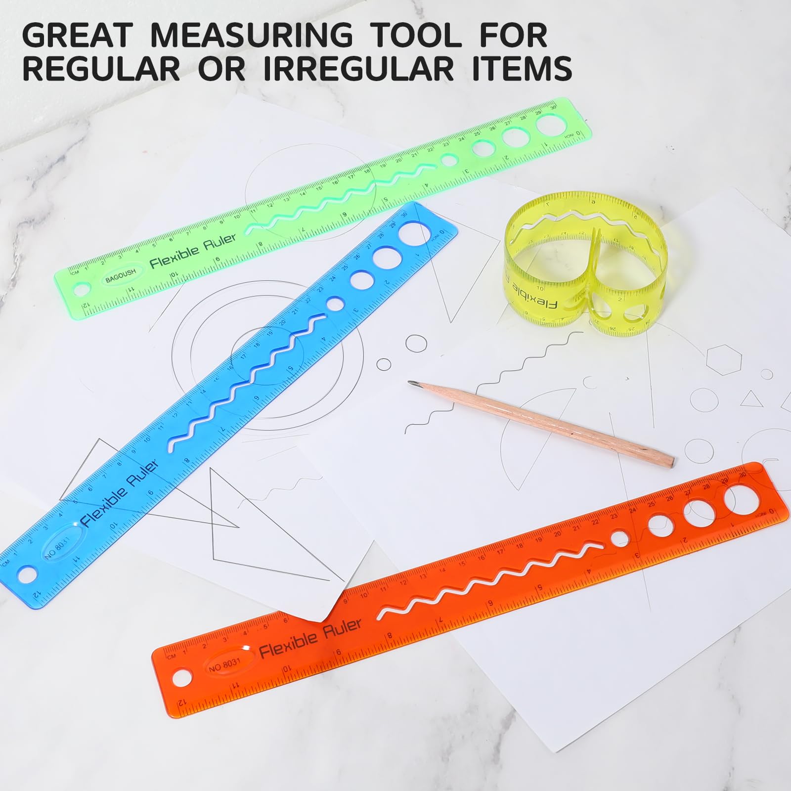 Amabro Flexibele liniaalset, 3 stuks 30cm liniaal 20cm liniaal 15cm transparante Flexibele plastic liniaal Dubbele schaallinialen Zachte kleurrijke liniaal voor kantoor School Klaslokaal Thuis