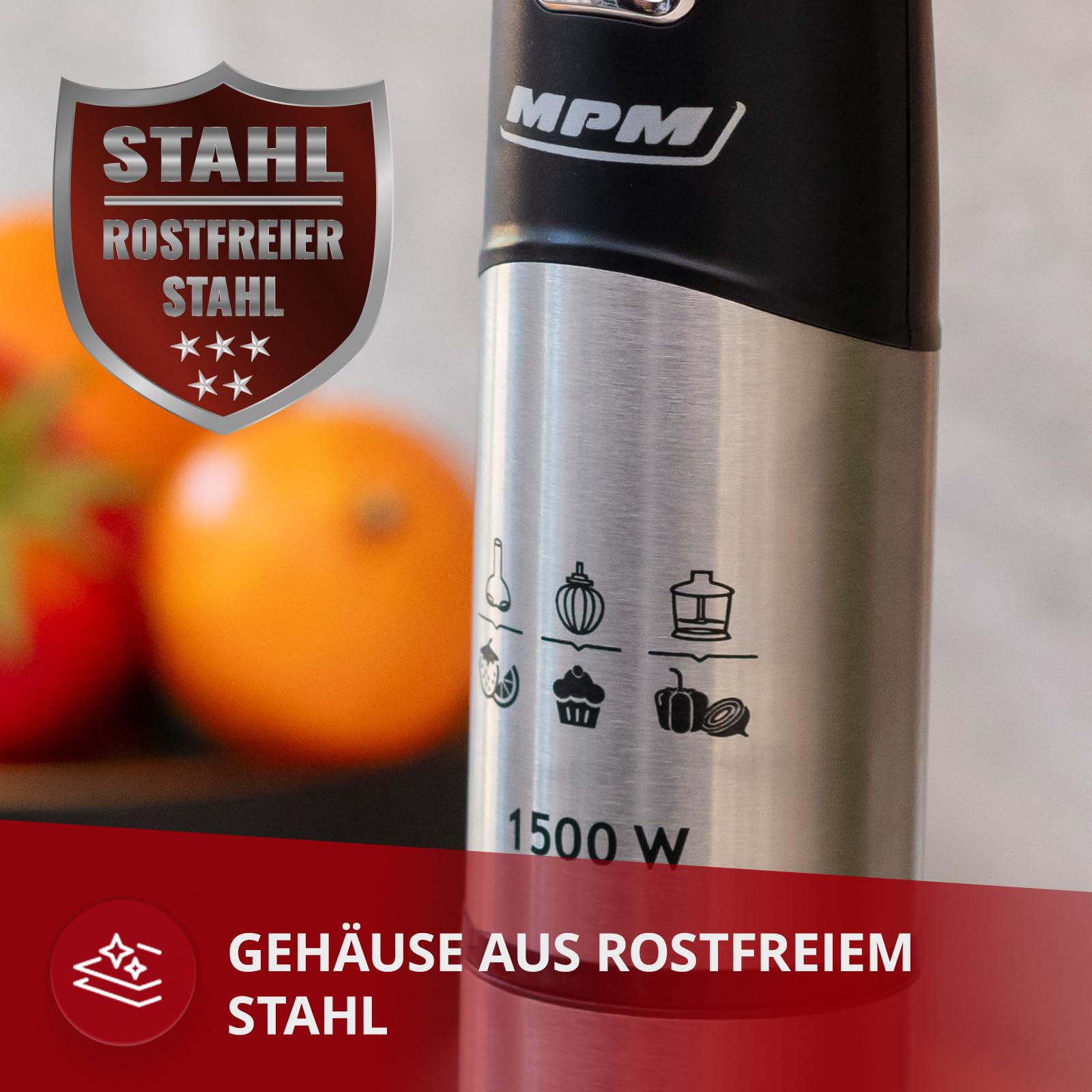MPM MBL-34M Stabmixer Set 1500W - Pürierstab mit Behälter, 9