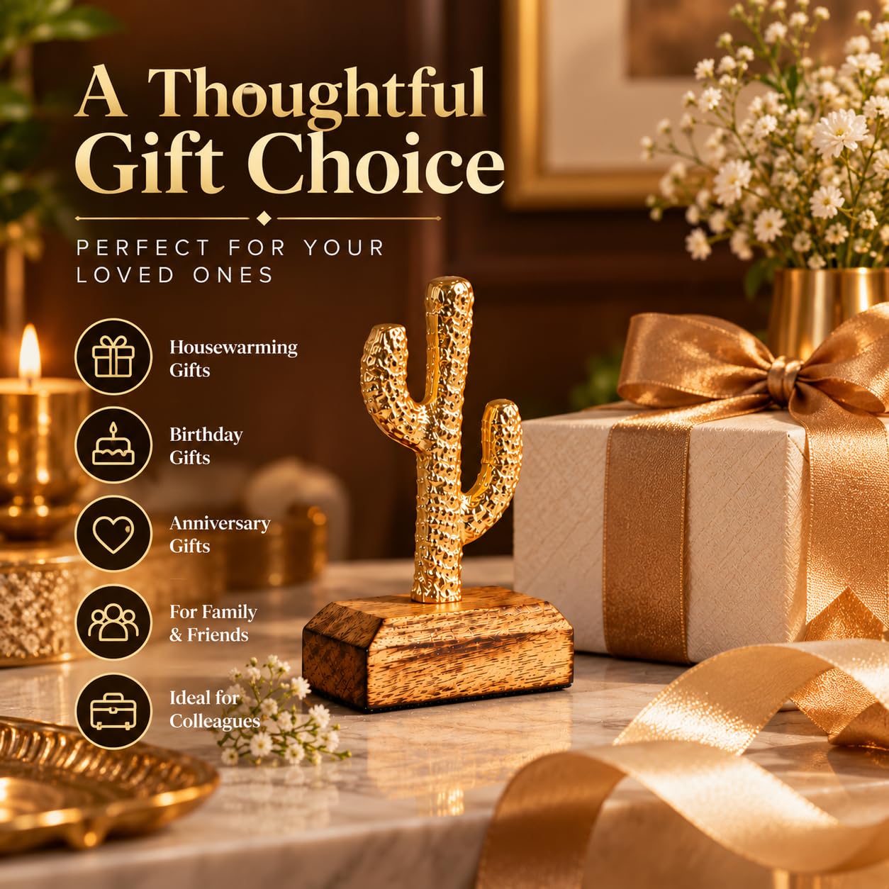 Gold Mini Cactus Sculpture - Home Decor -7