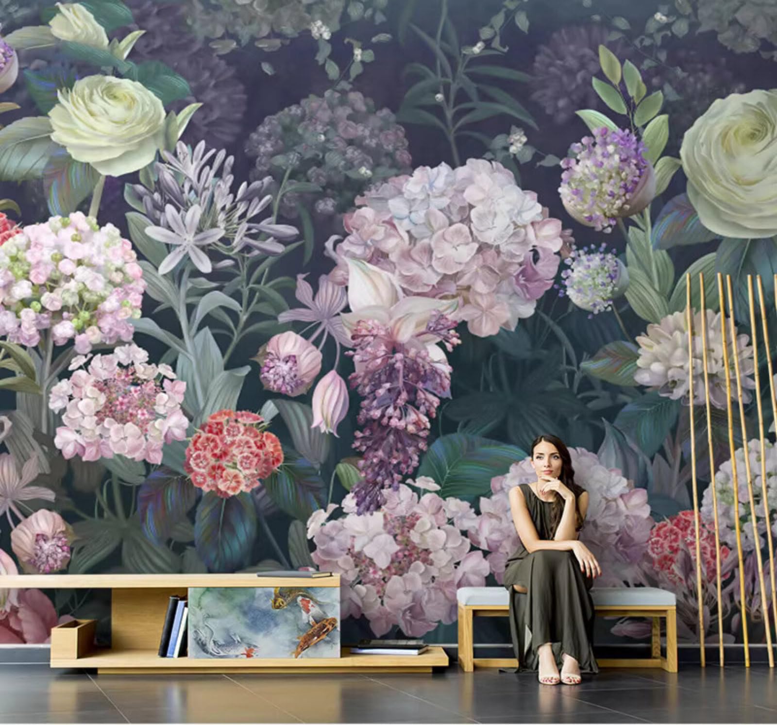 Xlming 430Cm×300Cm(B×H) Minimalist Hand Painted Aesthetic Rustic Floral 3D Wallpaper Luxury Home Dining Decor Paste Sofa Living Room The Wall For Bedroom Mural-430Cm×300Cm