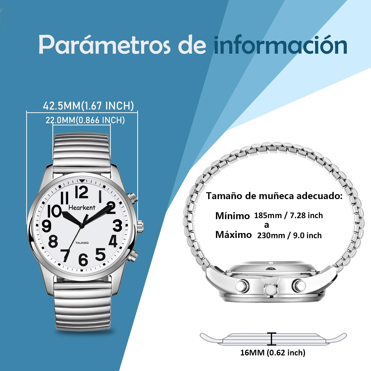 Hearkent Reloj parlante para Hombres en español con números Grandes, Reloj parlante para Personas Mayores, ciegas, con discapacidad Visual o de Edad Avanzada - TG2211 Plata